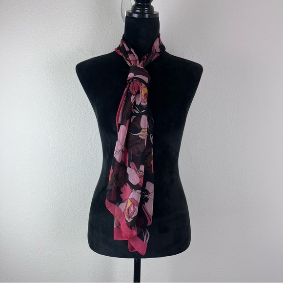 Vintage Silk Scarf Floral Sheer One Size - Picture 4 of 8